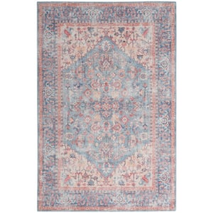 57 Grand Machine Washable Blue/Multi 4 ft. x 6 ft. Bordered Traditional Area Rug