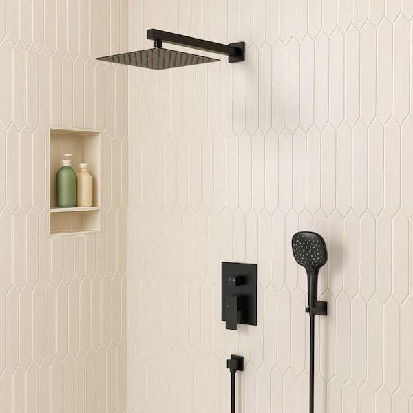 Single-Handle Rain 2-Spray Square Wall Mount 10 in. Dual Shower Head Fixed and Handheld Shower Head 2.5 and 1.8 GPM