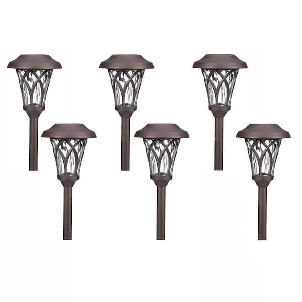 Hampton Bay Solar Bronze Outdoor Integrated LED Landscape Fan Cage Path Light with Water Glass Lens (6-Pack)