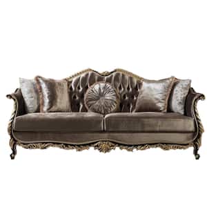 Betria 35 in. Rolled Arm Velvet Rectangle Sofa in. Light Green Velvet, Gold & Black High Gloss Finish