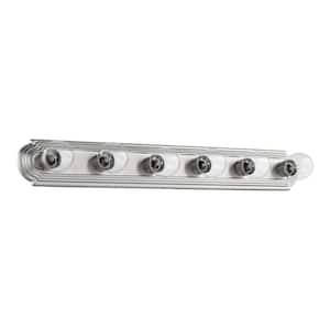 Traditional 36 in. W 6-Lights Satin Nickel Vanity Light with exposed bulbs