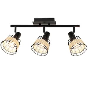 2 ft. 3-Head Black Hard Wired Bamboo LED Track Lighting Kit with Step Head