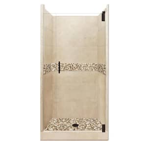Roma Grand Hinged 38 in. x 38 in. x 80 in. Center Drain Alcove Shower Kit in Brown Sugar and Old Bronze Hardware