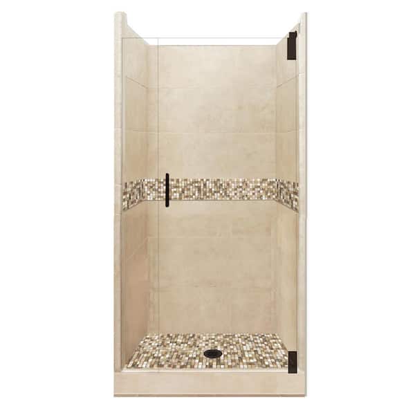 American Bath Factory Roma Grand Hinged 38 in. x 38 in. x 80 in. Center Drain Alcove Shower Kit in Brown Sugar and Old Bronze Hardware