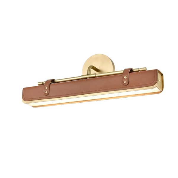 ALORA Valise 20 in. 1 Light 18-Watt Vintage Brass/Cognac Leather Integrated LED Vanity Light