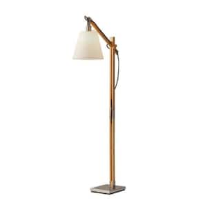 61 in. Natural 1 Light 1-Way (On/Off) Torchiere Floor Lamp for Liviing Room with Cotton Lantern Shade