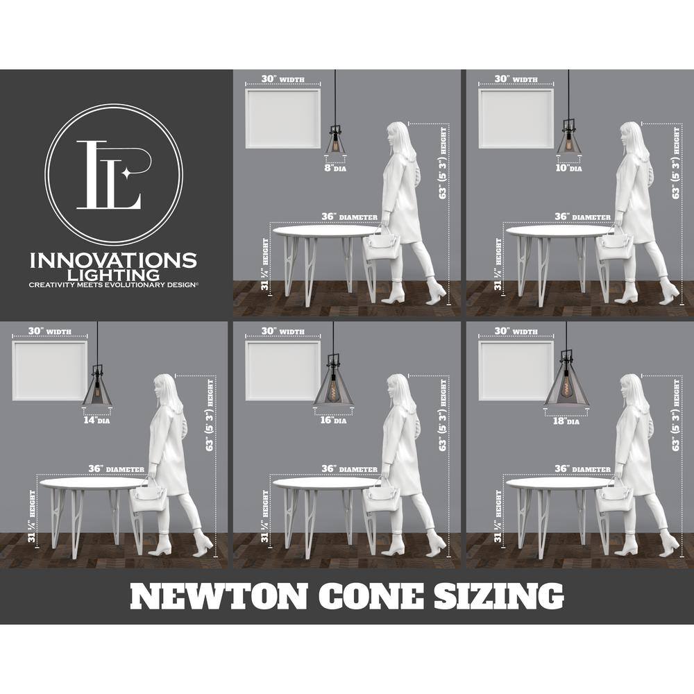 Newton 13'' Matte Black Mini Pendant with Industrial Cone Shade