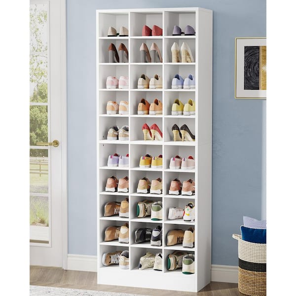 BYBLIGHT 70.86 in. H x 25.6 in. W White 30-Pairs Tall Shoe Storage Cabinet, 10-Tier Shoe Rack for Entryway