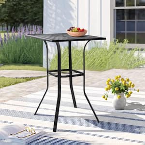Black Square Metal Bar Height Outdoor Dining Table with Umbrella Hole