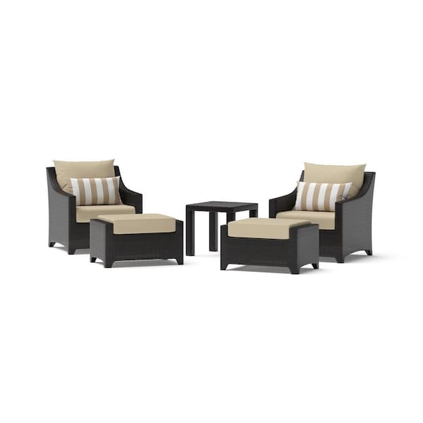 Deco 5-Piece Wicker Patio Conversation Set with Sunbrella Maxim Beige Cushions