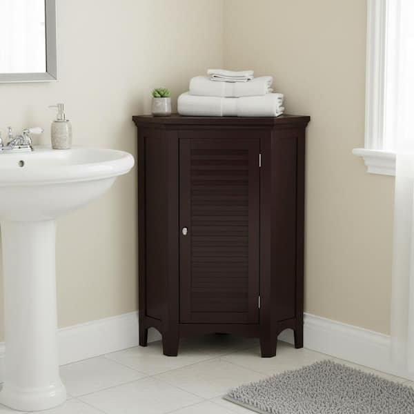Teamson Home Simon 24-3/4 in. W x 17 in. D x 32 in. H Corner Bathroom Linen Storage Floor Cabinet with Shutter Door in Dark Espresso
