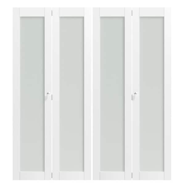 72 in x 80 in (Double Doors) Frosted glass Single Glass Panel Bi-Fold Doors, Multifold Interior Doors with Hardware Kits