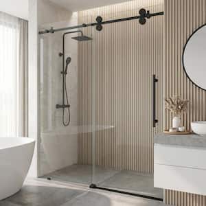 Elan 56 to 60 in. W x 74 in. H Frameless Sliding Shower Door in Matte Black with 3/8 in. (10 mm) Clear Glass