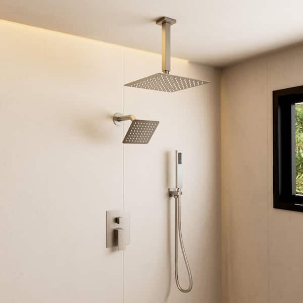 Crozet 1-Handle 3-Spray Ceiling Mount Dual Shower Head Handheld Shower Head 2.5 GPM in Brushed Nickel (Valve Included)