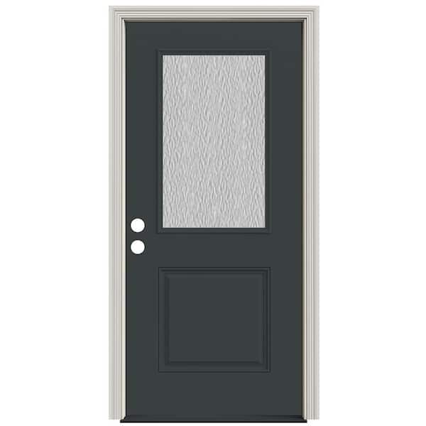 JELD-WEN Smooth Pro 36 in. x 80 in. 1 Panel Left Hand 1/2 Lite Vapor Marine Fiberglass Prehung Front Door