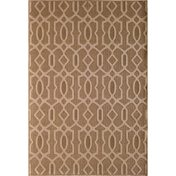 Santorini Intertwined Fret Earth/Natural 5 ft. x 8 ft. Indoor/Outdoor Patio Area Rug