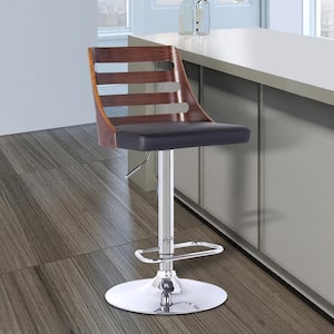 Storm Bar Stool in Chrome with Walnut wood and Black Pu upholstery