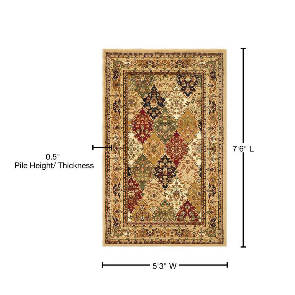 Safavid Style Multi Black Synthetic Rectangular Area Rug