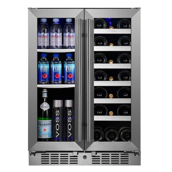 TITAN Signature 24 in. 64-Can and 20-Bottle French Door Stainless Steel Dual Zone Built-In Beverage and Wine Cooler