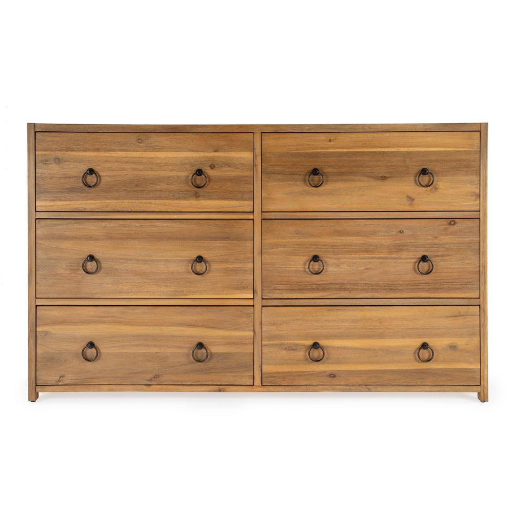Lark Natural Wood 6-Drawer Dresser with Glam Ring Pulls