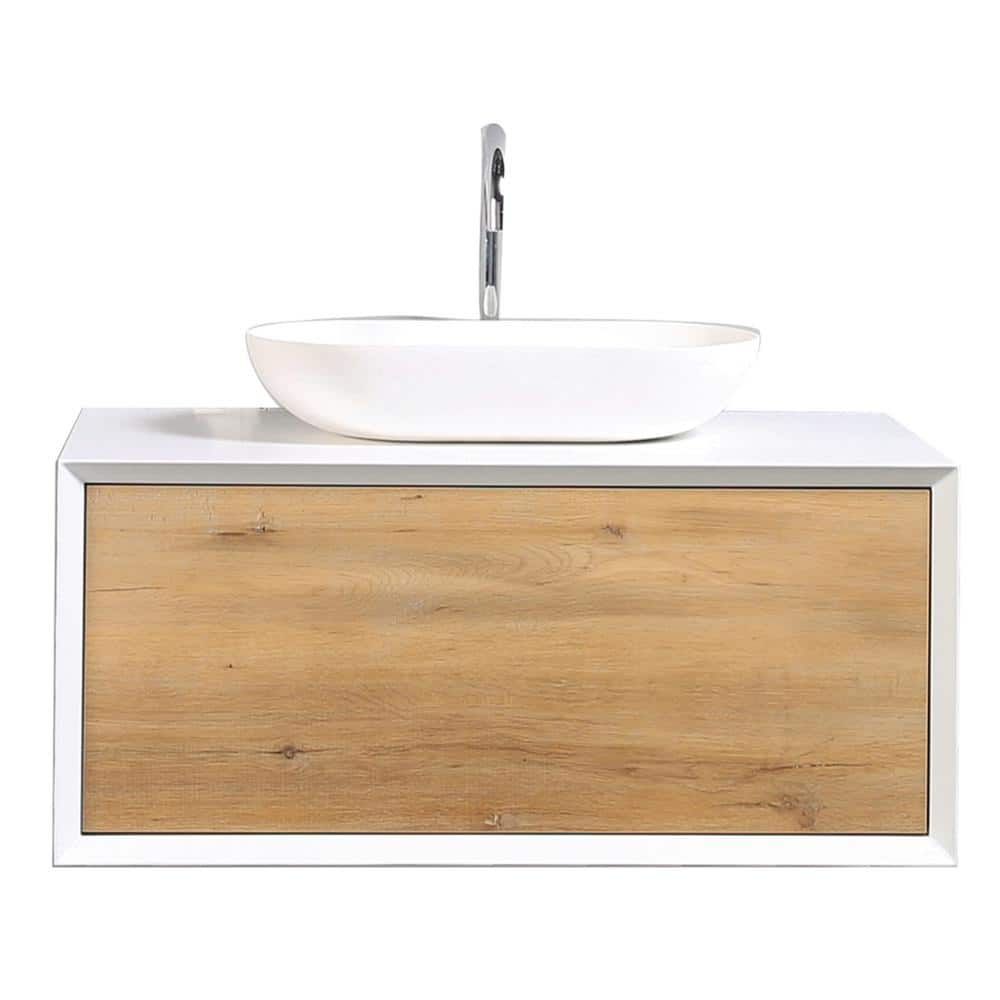 Santa Monica 36" White Oak Wall-Mount Vanity with Vessel Sink