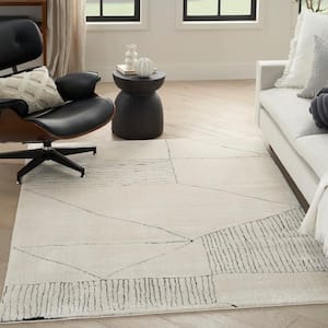 Cozy Modern Ivory Black 5 ft. x 7 ft. Linear Contemporary Area Rug