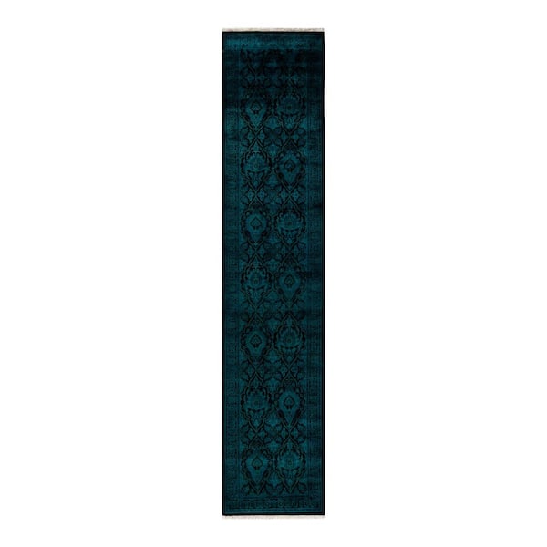 Overdyed Black 2 ft. x 12 ft. Solid Wool Indoor Runner Rug