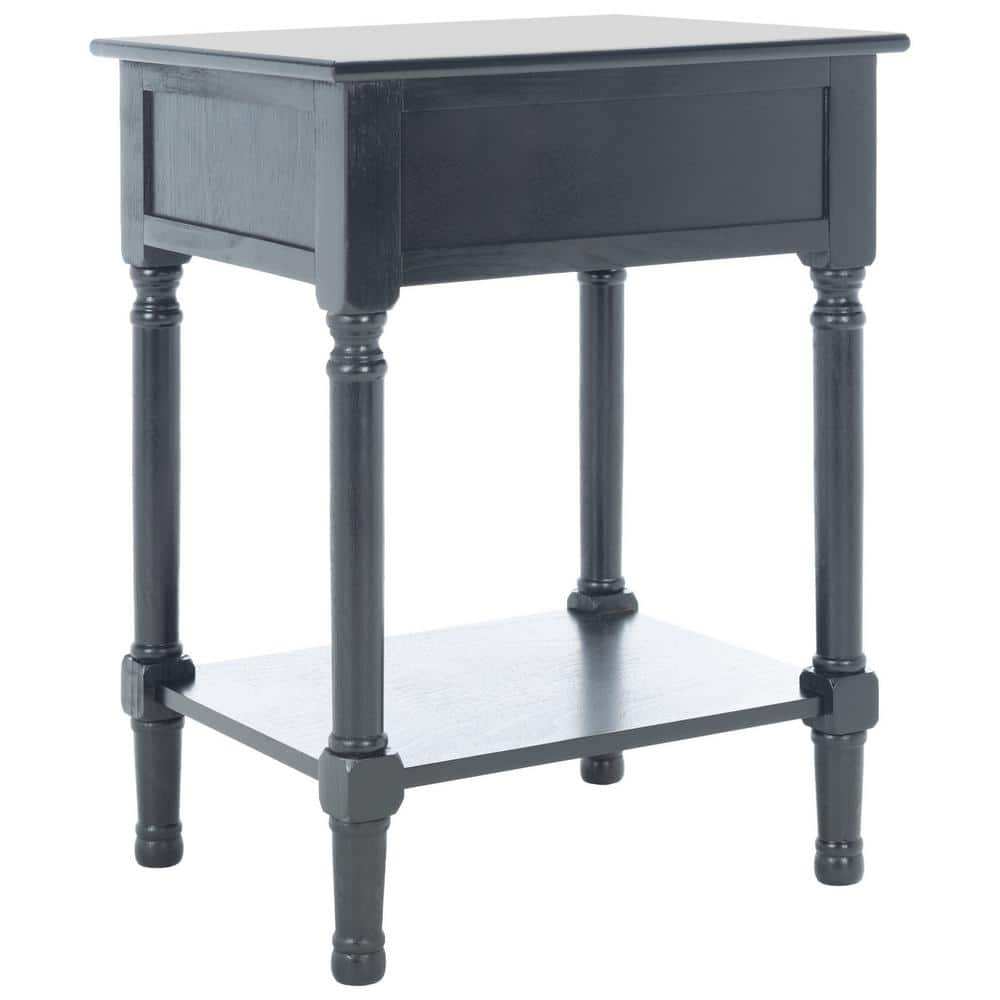 Black Wood Rectangular Accent Table with Storage Drawer