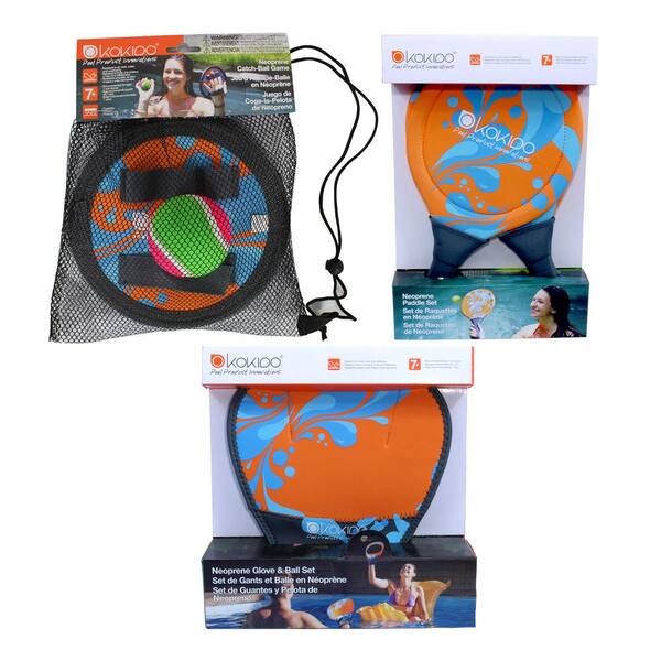 Kokido Neoprene Paddle Ball, Catch Ball, and Glove Ball Pool Party Game Combo