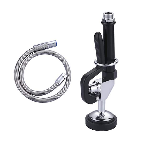 Commercial Pre Rinse Sprayer Head with 45 in. Stainless Steel Hose Assembly Kit in Black and Chrome