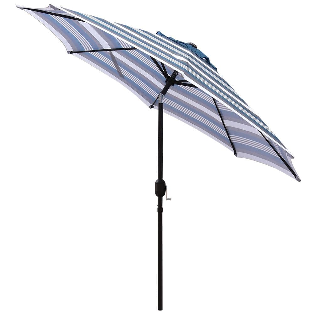 Maypex 9 ft. Steel Market Crank and Tilt Stripe Patio Umbrella in White ...