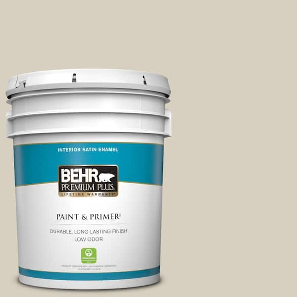 BEHR PREMIUM PLUS 5 gal. #PPU7-09 Aged Beige Satin Enamel Low Odor Interior Paint & Primer