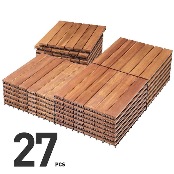 prilinex 12 in. x 12 in. x 1 in. Solid Acacia Wood Interlocking Patio Deck Tiles for Indoor and Outdoor (27-Pieces)