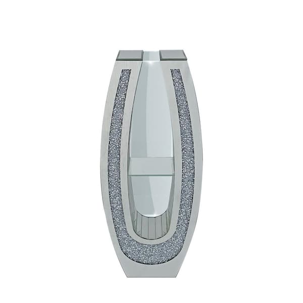 35.82 in. Silver MDF+Glass Geometric Mirrored Floor Vase, Modern Decorative Vase for Entryway, Office, Hotel Decor