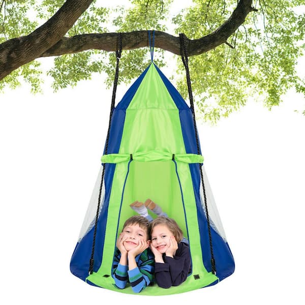 Gymax 40 in. Kids Hanging Chair Swing Tent Set Hammock Nest Pod Seat Green  GYM04746 - The Home Depot