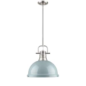 Duncan 1-Light Pewter Pendant with Rod with Seafoam Shade
