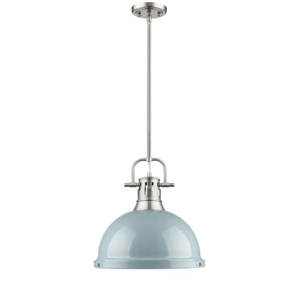 Golden Lighting Duncan 1 Light Pewter Pendant With Rod With Seafoam Shade 3604 L Pw Sf The