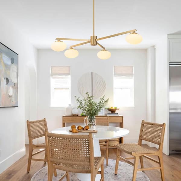 Y'INSP Lumo Orb 37 in. 4-Light Brushed Gold Mid-Century Pendant