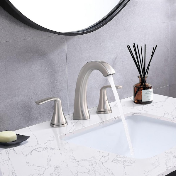 8 in. Widespread Double Handles Bathroom Faucet with Drain Kit in Brushed Nickel