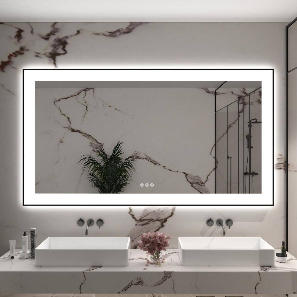 Hpeytaire 55 in. W x 30 in. H Rectangular Aluminum Framed Backlit 