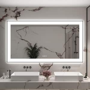 55 in. W x 30 in. H Rectangular Aluminum Framed Backlit and Front light LED Wall Mounted Bathroom Vanity Mirror in Black