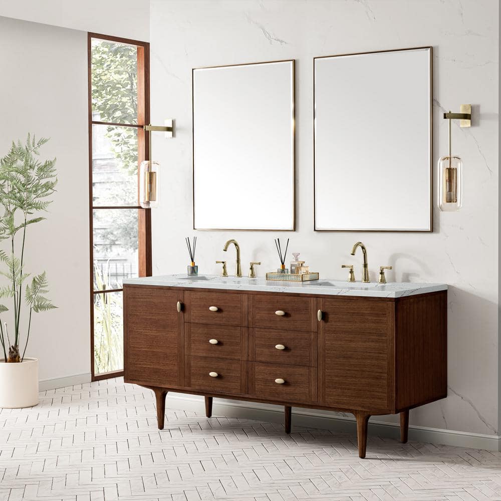 Amberly 72 in. W x 23.5 in. D x 34.7 in. H Bathroom Vanity in Mid-Century Walnut with Ethereal Noctis Quartz Top price history on PriceWatchPro