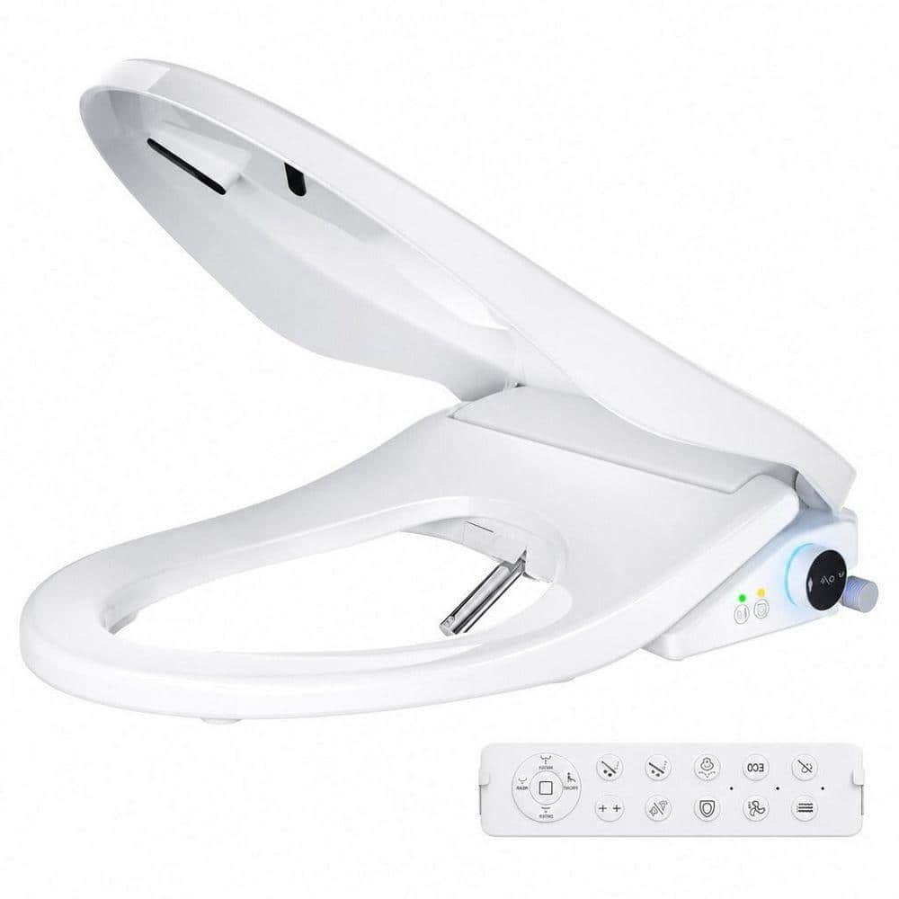 Electric Bidet Seat for Elongated Toilet in White, Heated Toilet Seat with Instant Warm Water and Dryer, Wireless Remote