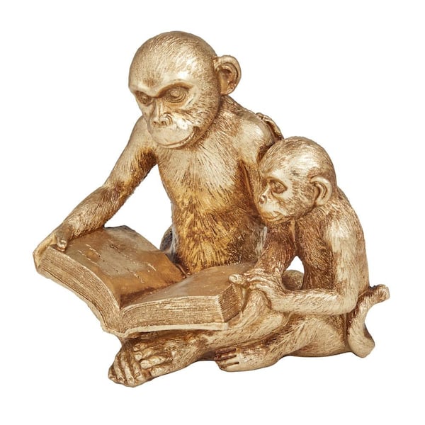Litton Lane 6 in. x 7 in. Gold Polystone Monkey Sculpture