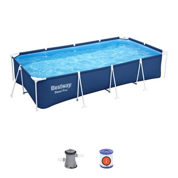 Bestway Steel Pro 13 ft. x 32 in. Rectangular Above Ground Swimming Hard Side Pool, Blue