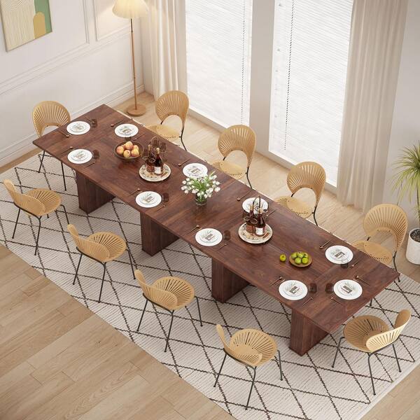 ATHMILE Walnut Wood 78.74 in. Double Pedestal Rectangular