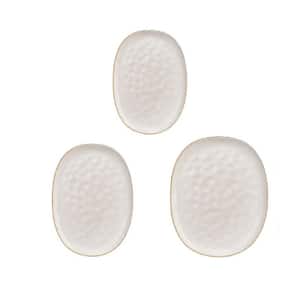 Cappuccino White Oval Stoneware Serving Platters with Wave Design, Serving Trays for Entertaining and Daily (Set of 3)