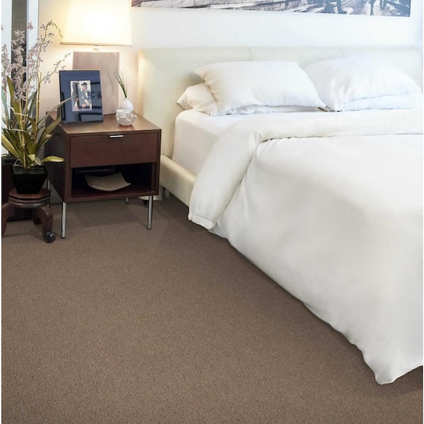 Feather Saddle Brown 12 ft. 54 oz. Wool Texture Installed Carpet