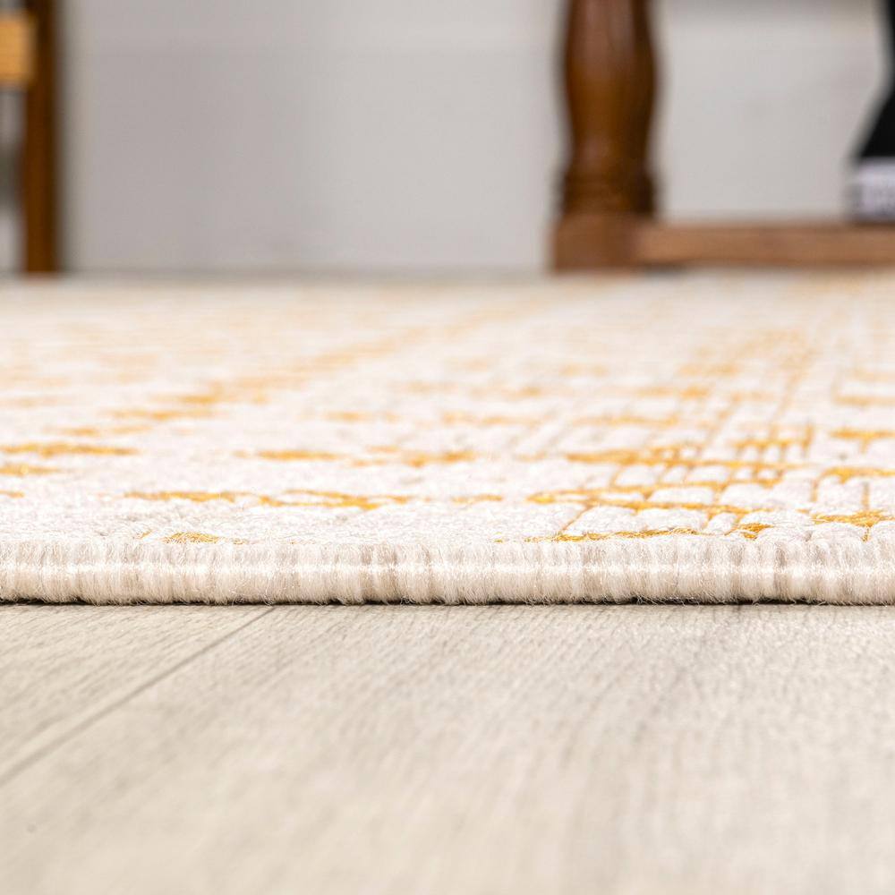 Moroccan Geometric Yellow and Cream 4' x 6' Outdoor Rug