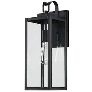 1-Light Matte Black Not Solar Outdoor Wall Lantern Sconce with clear Glass